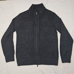 Banana Republic Extra Fine Merino Wool Black Textured Knit Front Zip Cardigan-M
